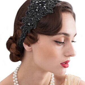 Black Rhinestone Flapper Headband 1920s Gatsby Costume Womens Accessory